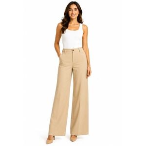 Muy Muy Fancy Collection Tan Cream Wide Leg Silky High Rise Trousers Small